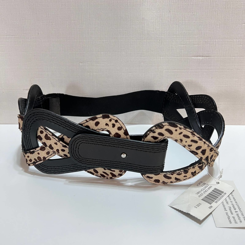 Chicos Calf Hair Leather Stretch Loop Belt with Leopard Print Women's Size S